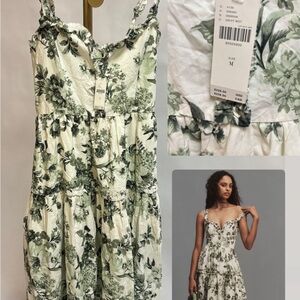 Anthropologie Green and White Spaghetti Strap Sundress